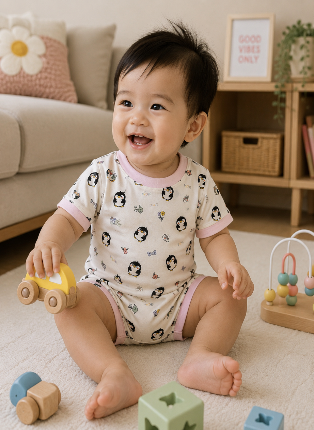 BY.JYS Signature Penguin Dreams Romper – Penguin Garden | TENCEL™ | 6–12M–18-24M