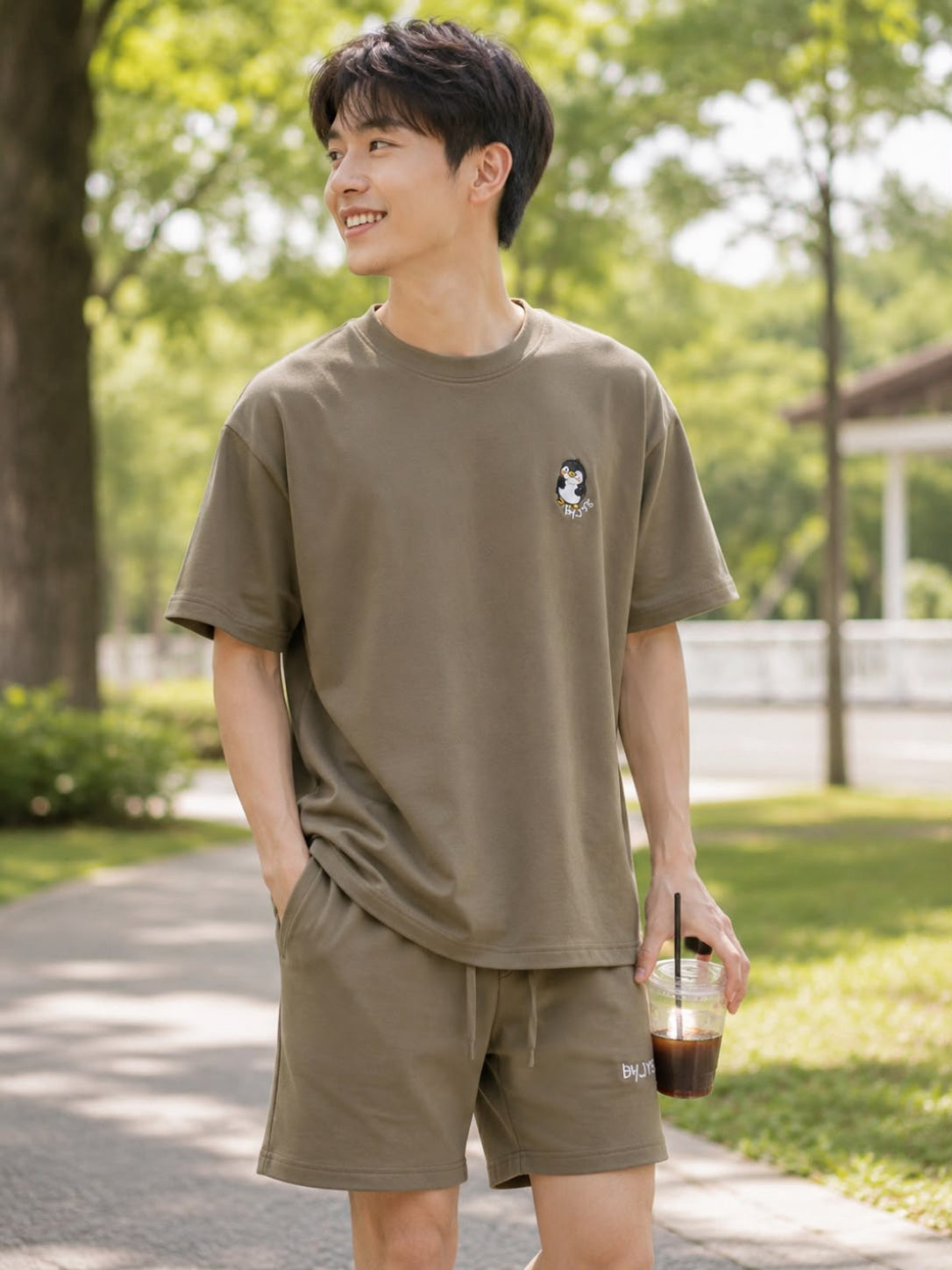 BY.JYS Signature Penguin Dreams Short Set – Cocoa | Premium Cotton | Relaxed Fit | 18–24M–8–9Y