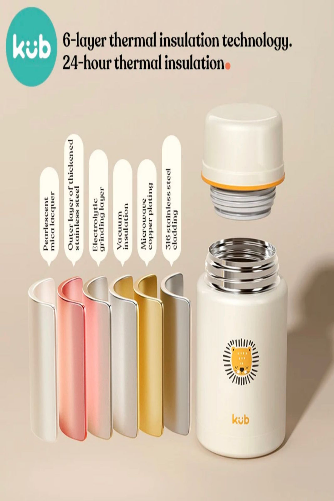 Kub 480ml 316 Stainless Steel Water Bottle Baby Porridge Seal Travel School Kids image 3