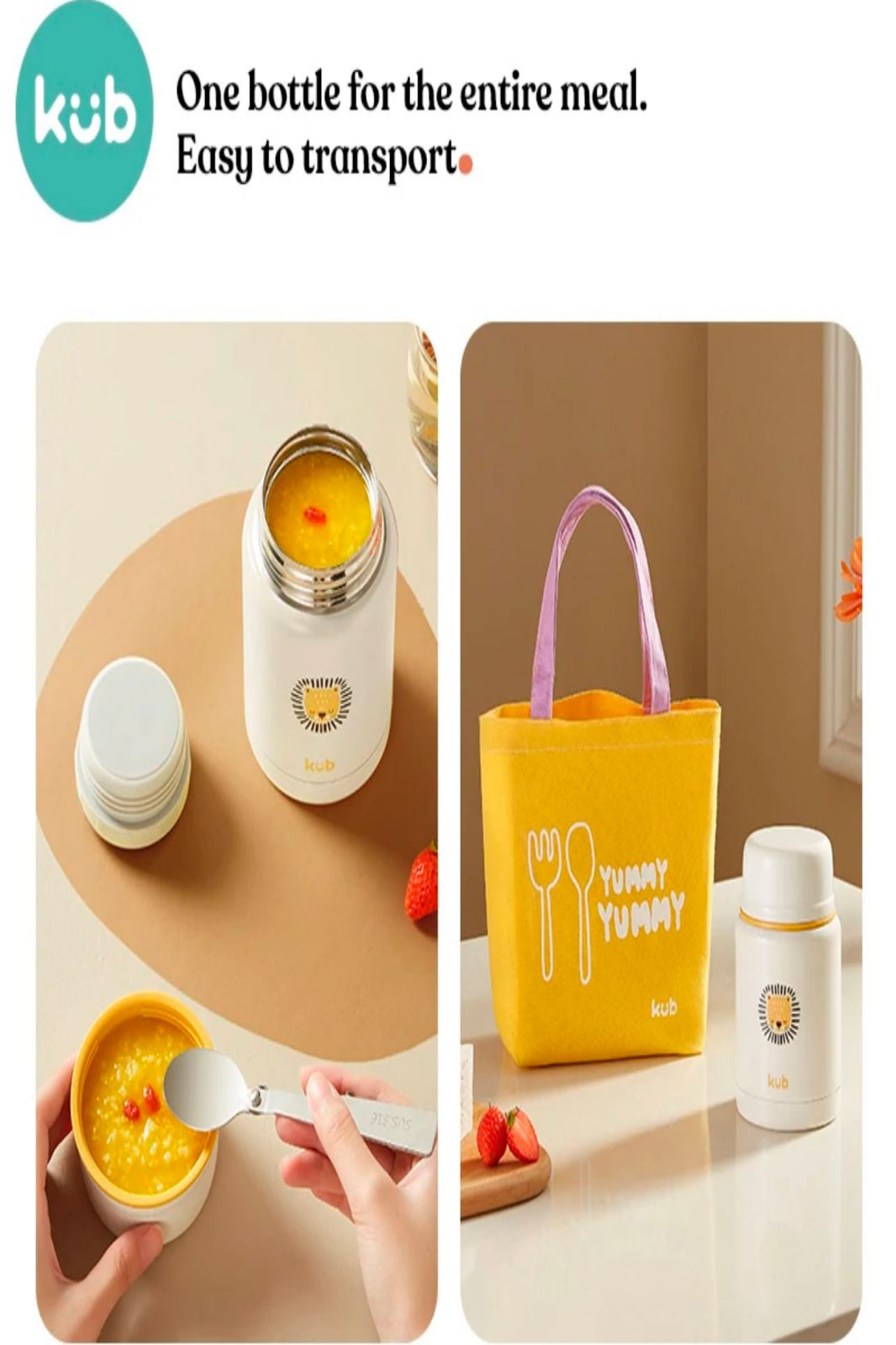 Kub 480ml 316 Stainless Steel Water Bottle Baby Porridge Seal Travel School Kids image 5