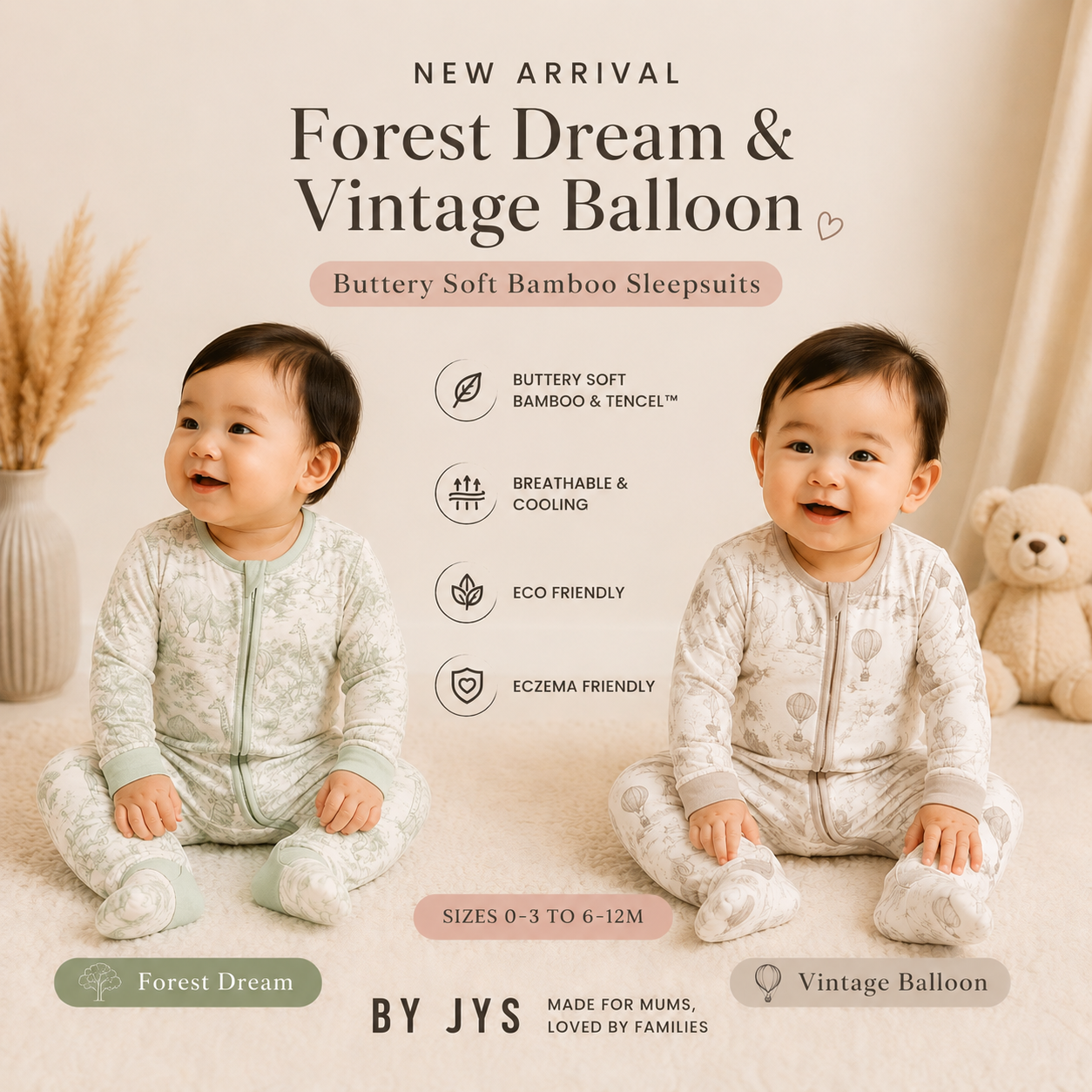 Vintage Ballon Sleepsuit suit up 12 months (Tencel)