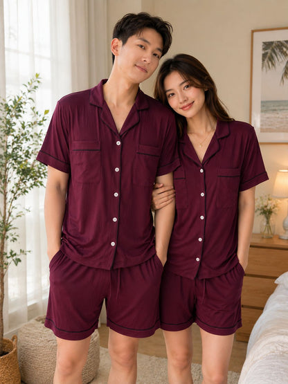 BY.JYS Signature Sweet Dreams Short Set -  Wine Red | Bamboo | Relaxed Fit | S-XXXL