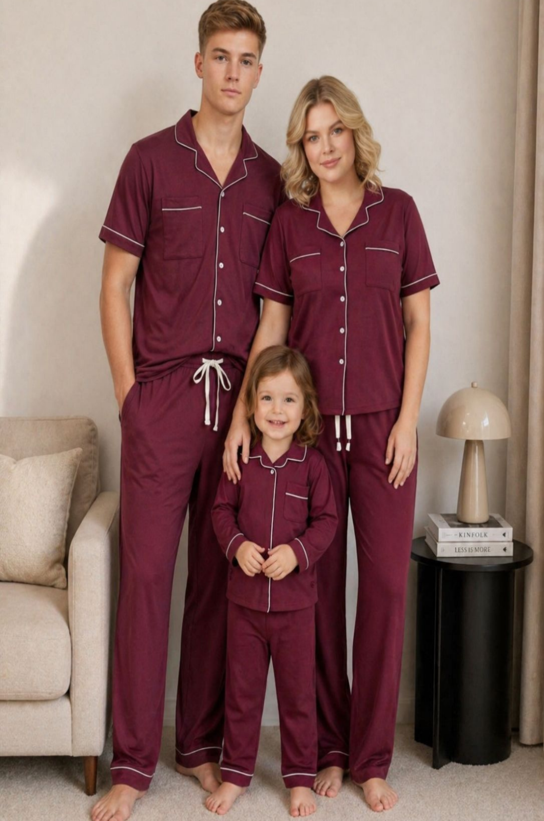 Signature Family - Sweet Dreams Wine Comfort Short Sleeves and Long Pants Set – Wine Red BAMBOO