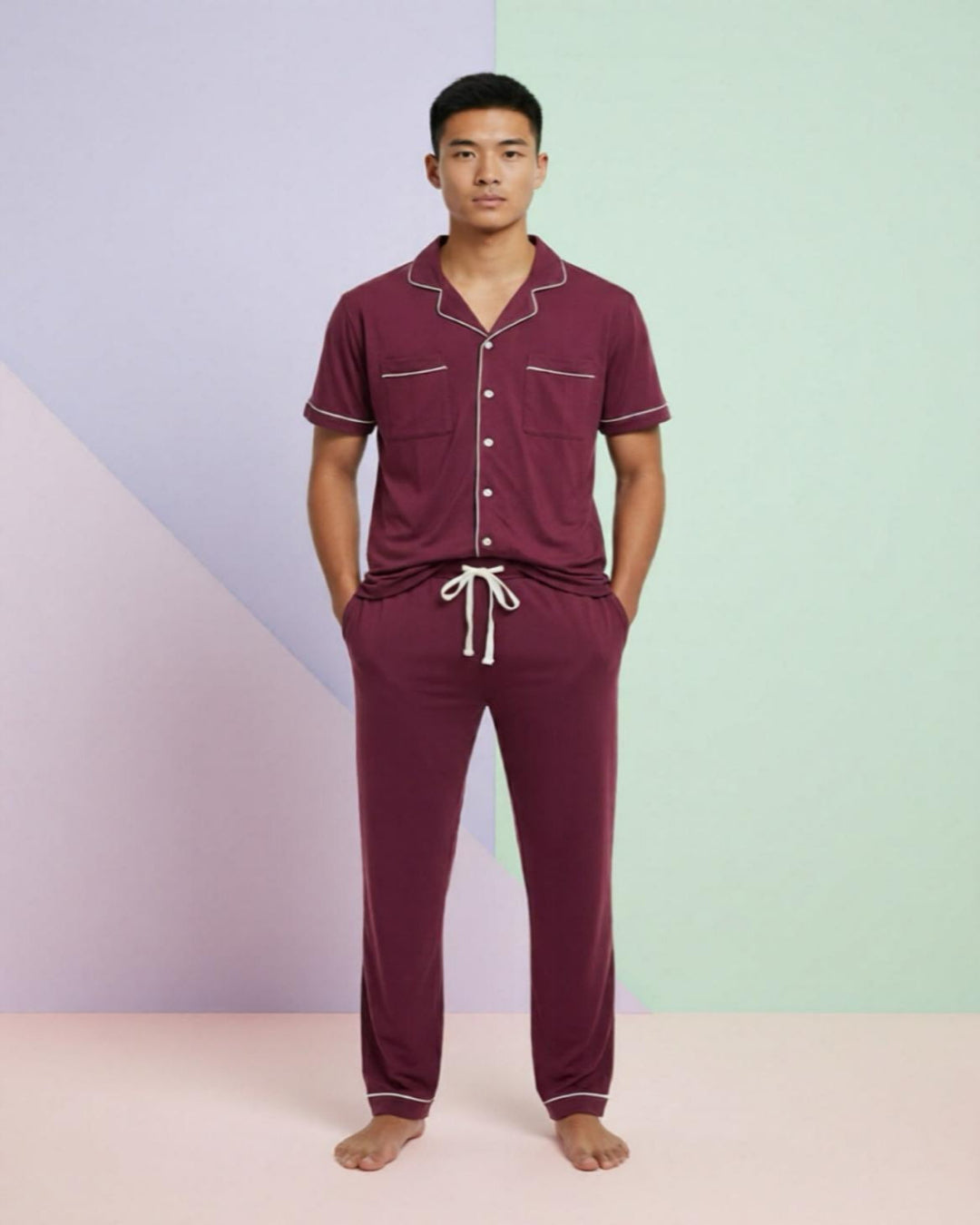 Sweet Dreams Wine Comfort Short Sleeves and Long Pants Set – Wine Red BAMBOO