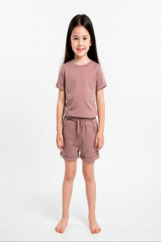 Premium 2-Piece Shirt & Shorts Set –  Dusty Rose (Bamboo)
