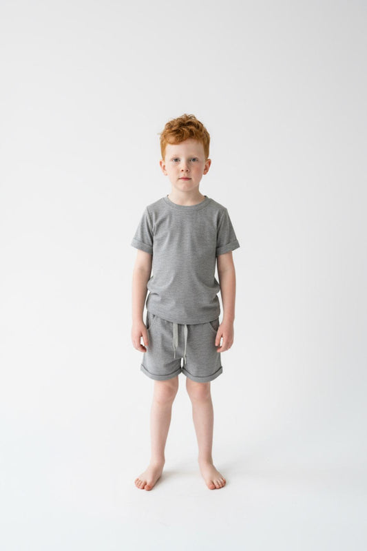 Premium 2-Piece Shirt & Shorts Set – Grey (Bamboo)