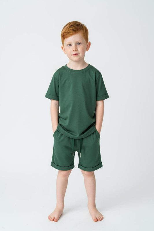 Premium 2-Piece Shirt & Shorts Set – Emerald Green (Bamboo)