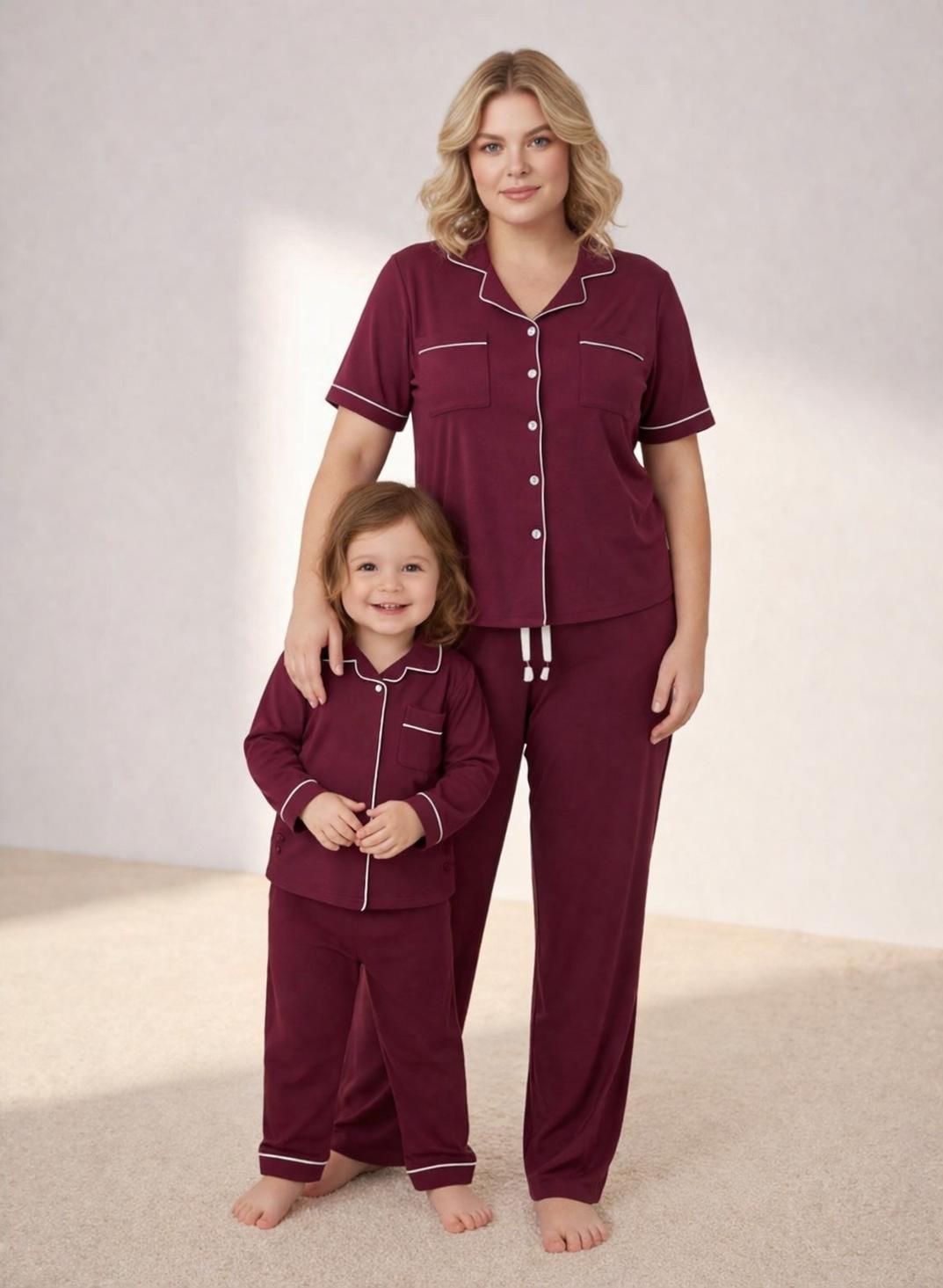 Sweet Dreams Wine Comfort Short Sleeves and Long Pants Set – Wine Red BAMBOO