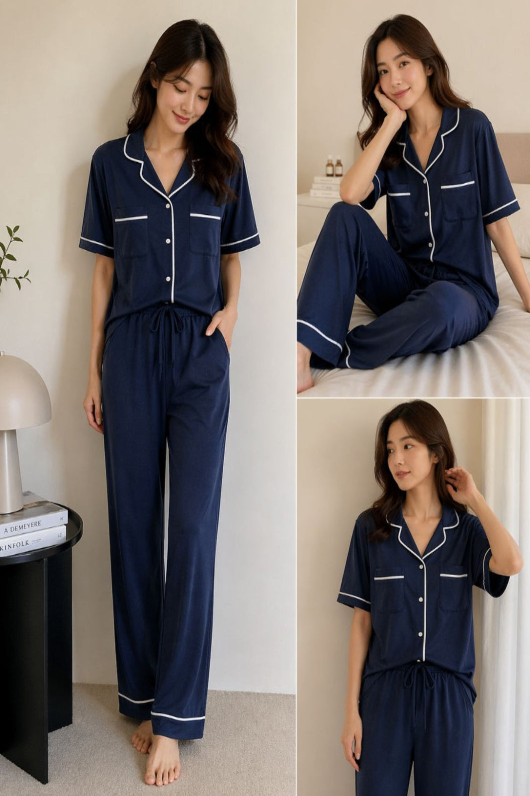 Midnight Calm Long Set – Midnight Blue Signature Family Version II Bamboo(S-XXXL)