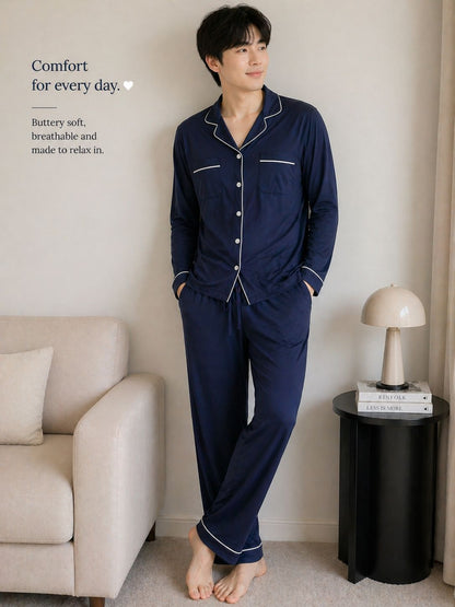 Midnight Calm Long Set – Midnight Blue Signature Family Version II  Bamboo (XXL - XXXL)