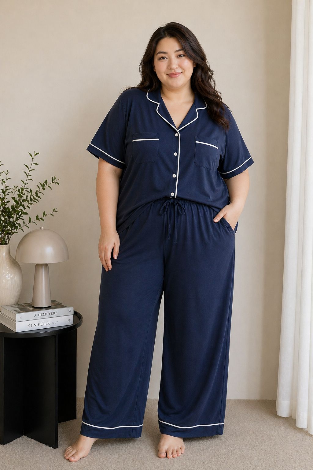 Midnight Calm Long Set – Midnight Blue Signature Family Version II Bamboo(S-XXXL)