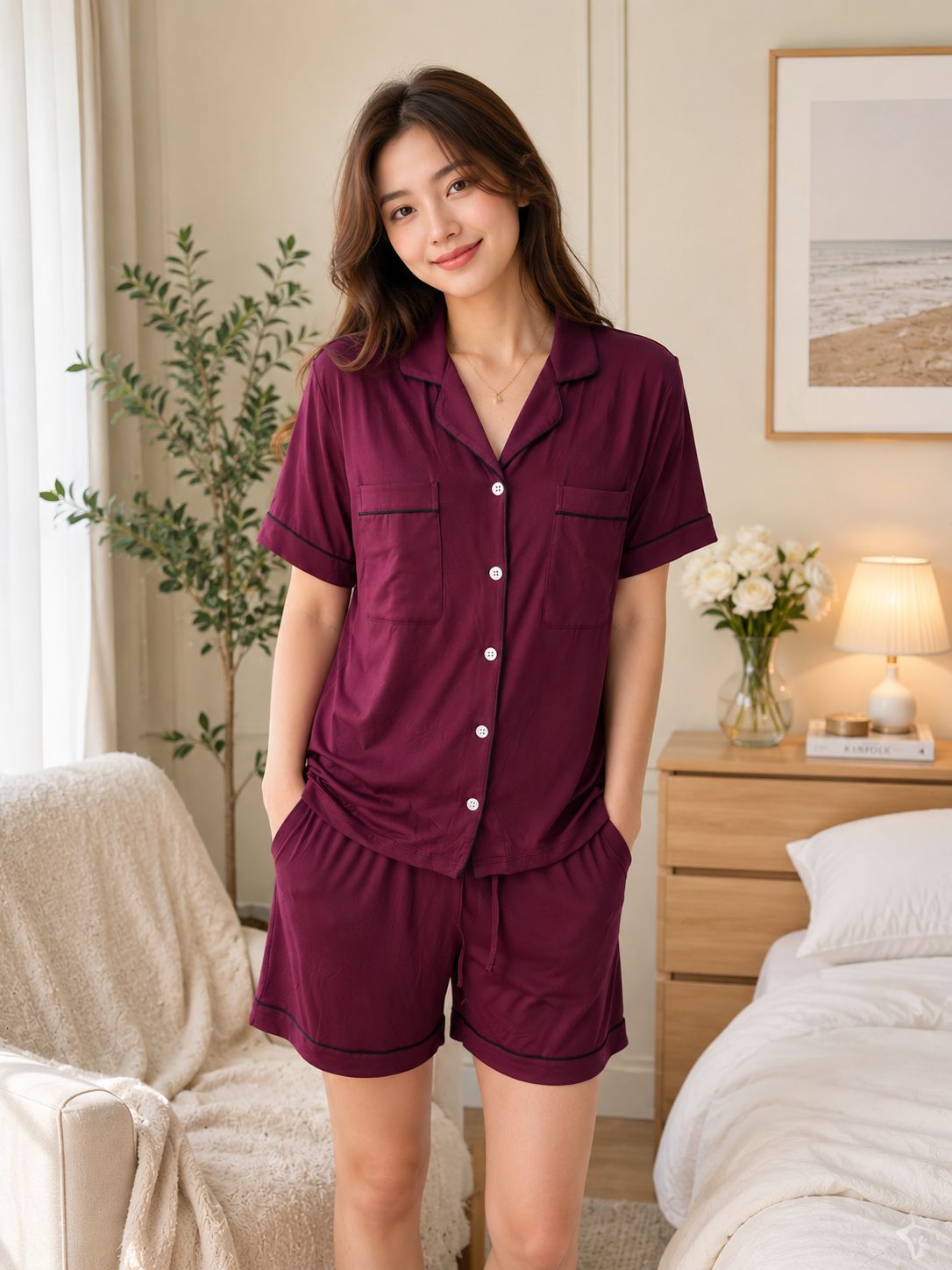 BY.JYS Signature Sweet Dreams Short Set -  Wine Red | Bamboo | Relaxed Fit | S-XXXL